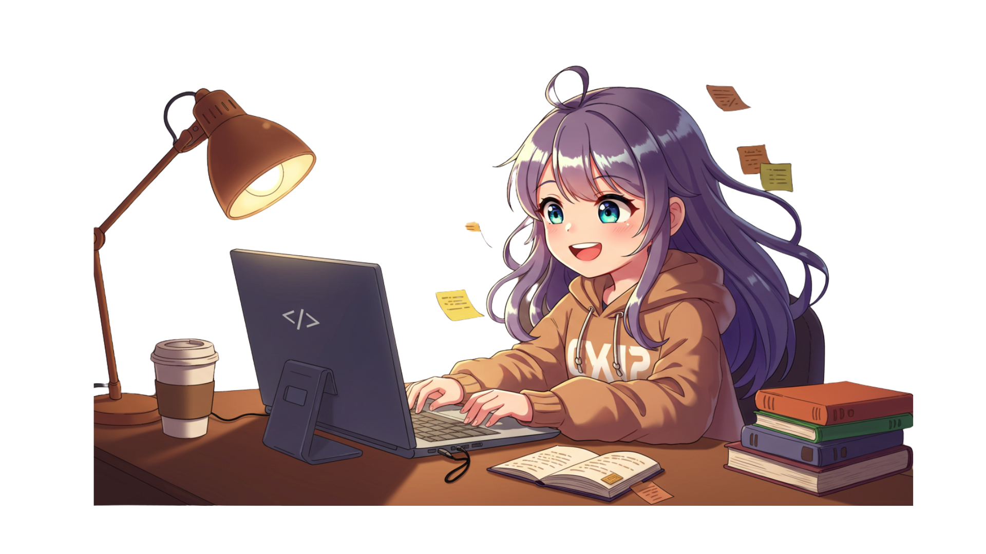 ラップトップで学習する女性のイラスト